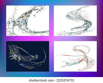 Multi-colored dust particles and debris, paint splashes, strokes are carried by the wind. Murmuration. Set of 4 design templates for the design of banners, posters. EPS 10