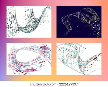 Multi-colored dust particles and debris, paint splashes, strokes are carried by the wind. Murmuration. Set of 4 design templates for the design of banners, posters. EPS 10