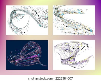 Multi-colored dust particles and debris, paint splashes, strokes are carried by the wind. Murmuration. Set of 4 design templates for the design of banners, posters. EPS 10