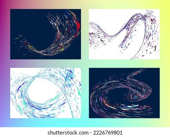 Multi-colored dust particles and debris, paint splashes, strokes are carried by the wind. Murmuration. Set of 4 design templates for the design of banners, posters. EPS 10