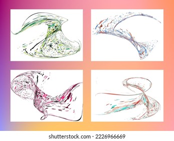 Multi-colored dust particles and debris, paint splashes, strokes are carried by the wind. Murmuration. Set of 4 design templates for the design of banners, posters. EPS 10