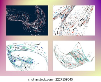 Multi-colored dust particles and debris, paint splashes, strokes are carried by the wind. Murmuration. Set of 4 design templates for the design of banners, posters. EPS 10