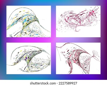 Multi-colored dust particles and debris, paint splashes, strokes are carried by the wind. Murmuration. Set of 4 design templates for the design of banners, posters. EPS 10