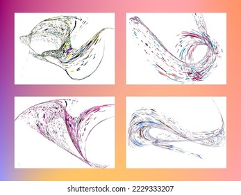 Multi-colored dust particles and debris, paint splashes, strokes are carried by the wind. Murmuration. Set of 4 design templates for the design of banners, posters. EPS 10