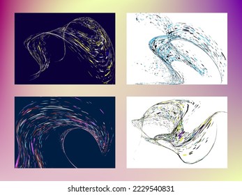 Multi-colored dust particles and debris, paint splashes, strokes are carried by the wind. Murmuration. Set of 4 design templates for the design of banners, posters. EPS 10