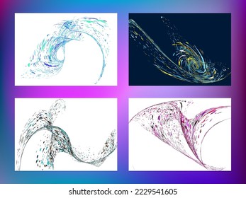 Multi-colored dust particles and debris, paint splashes, strokes are carried by the wind. Murmuration. Set of 4 design templates for the design of banners, posters. EPS 10