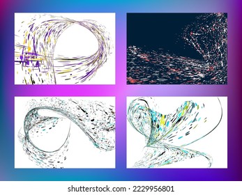 Multi-colored dust particles and debris, paint splashes, strokes are carried by the wind. Murmuration. Set of 4 design templates for the design of banners, posters. EPS 10