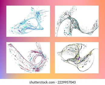 Multi-colored dust particles and debris, paint splashes, strokes are carried by the wind. Murmuration. Set of 4 design templates for the design of banners, posters. EPS 10