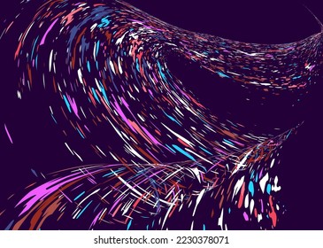 Multi-colored dust particles and debris, paint splashes, strokes are carried by the wind. Murmuration. Design template for the design of banners, posters. EPS 10