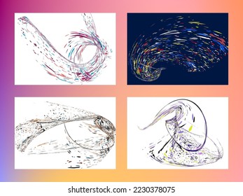 Multi-colored dust particles and debris, paint splashes, strokes are carried by the wind. Murmuration. Set of 4 design templates for the design of banners, posters. EPS 10