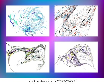 Multi-colored dust particles and debris, paint splashes, strokes are carried by the wind. Murmuration. Set of 4 design templates for the design of banners, posters. EPS 10