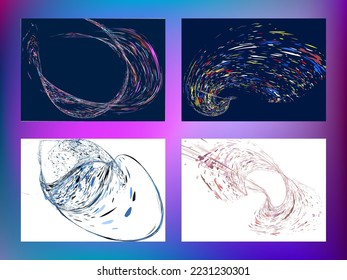 Multi-colored dust particles and debris, paint splashes, strokes are carried by the wind. Murmuration. Set of 4 design templates for the design of banners, posters. EPS 10