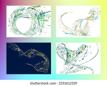 Multi-colored dust particles and debris, paint splashes, strokes are carried by the wind. Murmuration. Set of 4 design templates for the design of banners, posters. EPS 10