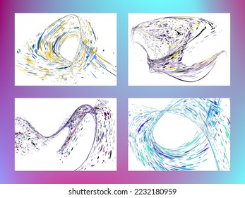 Multi-colored dust particles and debris, paint splashes, strokes are carried by the wind. Murmuration. Set of 4 design templates for the design of banners, posters. EPS 10