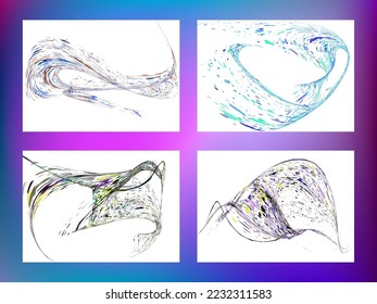 Multi-colored dust particles and debris, paint splashes, strokes are carried by the wind. Murmuration. Set of 4 design templates for the design of banners, posters. EPS 10