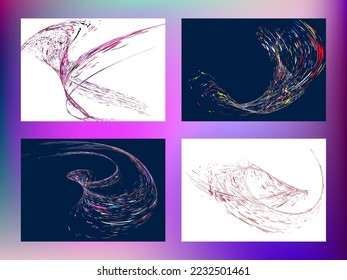 Multi-colored dust particles and debris, paint splashes, strokes are carried by the wind. Murmuration. Set of 4 design templates for the design of banners, posters. EPS 10