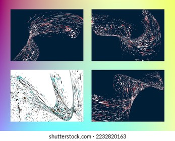 Multi-colored dust particles and debris, paint splashes, strokes are carried by the wind. Murmuration. Set of 4 design templates for the design of banners, posters. EPS 10