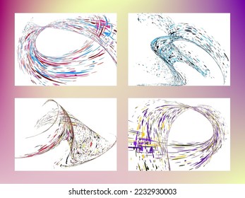 Multi-colored dust particles and debris, paint splashes, strokes are carried by the wind. Murmuration. Set of 4 design templates for the design of banners, posters. EPS 10