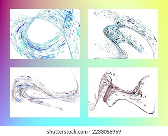 Multi-colored dust particles and debris, paint splashes, strokes are carried by the wind. Murmuration. Set of 4 design templates for the design of banners, posters. EPS 10