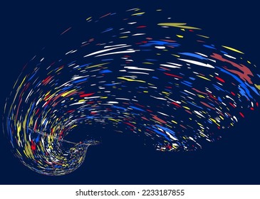 Multi-colored dust particles and debris, paint splashes, strokes are carried by the wind. Murmuration. Design template for the design of banners, posters. EPS 10