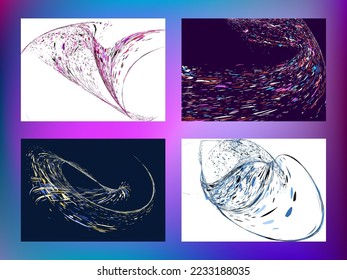 Multi-colored dust particles and debris, paint splashes, strokes are carried by the wind. Murmuration. Set of 4 design templates for the design of banners, posters. EPS 10