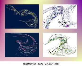 Multi-colored dust particles and debris, paint splashes, strokes are carried by the wind. Murmuration. Set of 4 design templates for the design of banners, posters. EPS 10