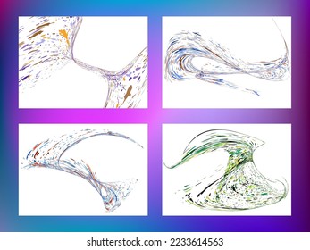 Multi-colored dust particles and debris, paint splashes, strokes are carried by the wind. Murmuration. Set of 4 design templates for the design of banners, posters. EPS 10