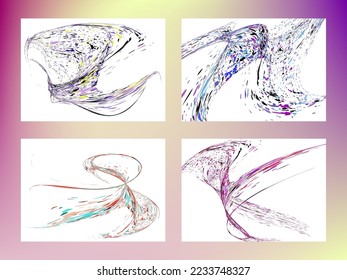 Multi-colored dust particles and debris, paint splashes, strokes are carried by the wind. Murmuration. Set of 4 design templates for the design of banners, posters. EPS 10