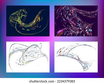 Multi-colored dust particles and debris, paint splashes, strokes are carried by the wind. Murmuration. Set of 4 design templates for the design of banners, posters. EPS 10