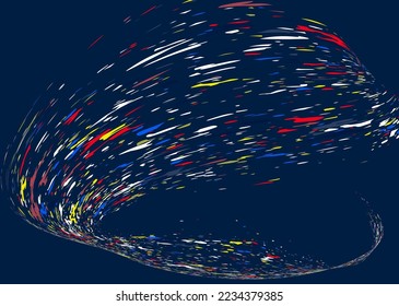 Multi-colored dust particles and debris, paint splashes, strokes are carried by the wind. Murmuration. Design template for the design of banners, posters. EPS 10