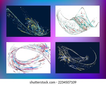 Multi-colored dust particles and debris, paint splashes, strokes are carried by the wind. Murmuration. Set of 4 design templates for the design of banners, posters. EPS 10