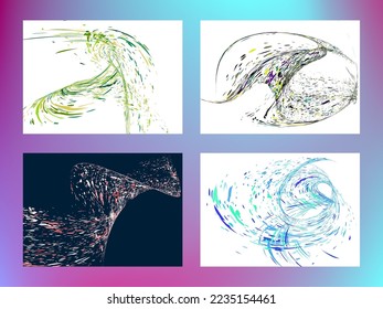 Multi-colored dust particles and debris, paint splashes, strokes are carried by the wind. Murmuration. Set of 4 design templates for the design of banners, posters. EPS 10