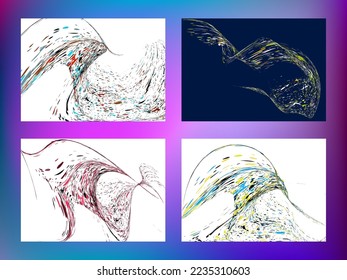 Multi-colored dust particles and debris, paint splashes, strokes are carried by the wind. Murmuration. Set of 4 design templates for the design of banners, posters. EPS 10