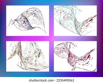 Multi-colored dust particles and debris, paint splashes, strokes are carried by the wind. Murmuration. Set of 4 design templates for the design of banners, posters. EPS 10