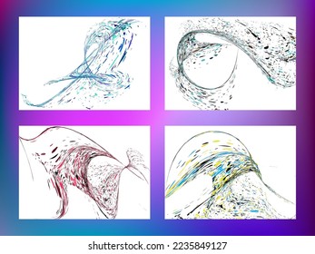 Multi-colored dust particles and debris, paint splashes, strokes are carried by the wind. Murmuration. Set of 4 design templates for the design of banners, posters. EPS 10