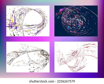 Multi-colored dust particles and debris, paint splashes, strokes are carried by the wind. Murmuration. Set of 4 design templates for the design of banners, posters. EPS 10