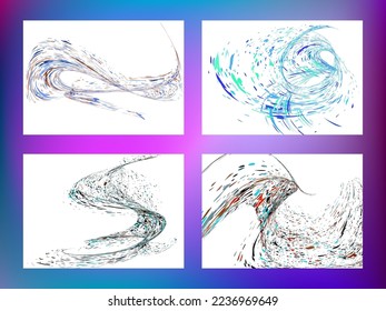 Multi-colored dust particles and debris, paint splashes, strokes are carried by the wind. Murmuration. Set of 4 design templates for the design of banners, posters. EPS 10