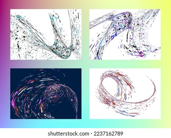 Multi-colored dust particles and debris, paint splashes, strokes are carried by the wind. Murmuration. Set of 4 design templates for the design of banners, posters. EPS 10