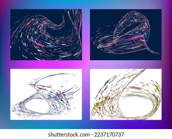 Multi-colored dust particles and debris, paint splashes, strokes are carried by the wind. Murmuration. Set of 4 design templates for the design of banners, posters. EPS 10