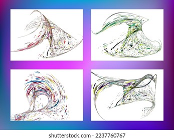 Multi-colored dust particles and debris, paint splashes, strokes are carried by the wind. Murmuration. Set of 4 design templates for the design of banners, posters. EPS 10