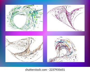 Multi-colored dust particles and debris, paint splashes, strokes are carried by the wind. Murmuration. Set of 4 design templates for the design of banners, posters. EPS 10