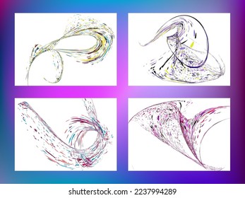 Multi-colored dust particles and debris, paint splashes, strokes are carried by the wind. Murmuration. Set of 4 design templates for the design of banners, posters. EPS 10