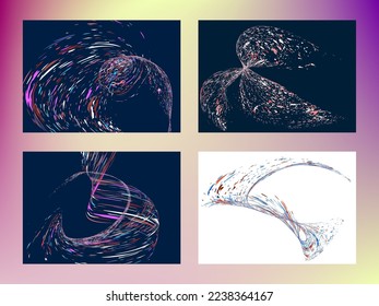 Multi-colored dust particles and debris, paint splashes, strokes are carried by the wind. Murmuration. Set of 4 design templates for the design of banners, posters. EPS 10