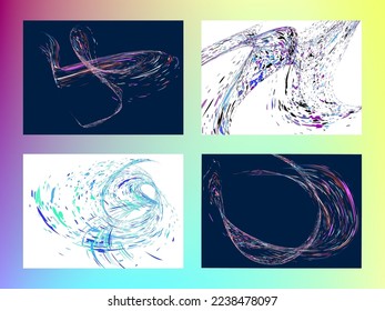 Multi-colored dust particles and debris, paint splashes, strokes are carried by the wind. Murmuration. Set of 4 design templates for the design of banners, posters. EPS 10