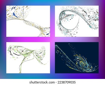 Multi-colored dust particles and debris, paint splashes, strokes are carried by the wind. Murmuration. Set of 4 design templates for the design of banners, posters. EPS 10