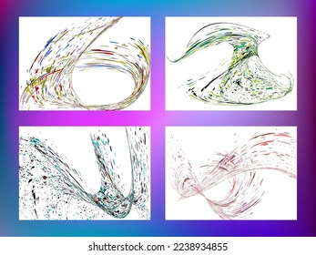 Multi-colored dust particles and debris, paint splashes, strokes are carried by the wind. Murmuration. Set of 4 design templates for the design of banners, posters. EPS 10