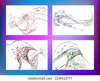 Multi-colored dust particles and debris, paint splashes, strokes are carried by the wind. Murmuration. Set of 4 design templates for the design of banners, posters. EPS 10