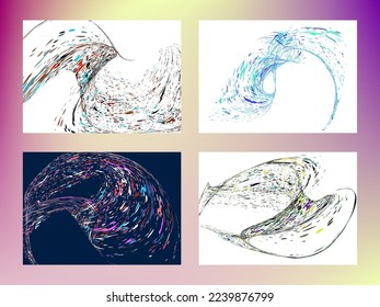 Multi-colored dust particles and debris, paint splashes, strokes are carried by the wind. Murmuration. Set of 4 design templates for the design of banners, posters. EPS 10