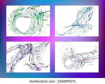 Multi-colored dust particles and debris, paint splashes, strokes are carried by the wind. Murmuration. Set of 4 design templates for the design of banners, posters. EPS 10