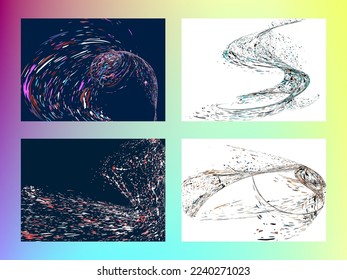 Multi-colored dust particles and debris, paint splashes, strokes are carried by the wind. Murmuration. Set of 4 design templates for the design of banners, posters. EPS 10